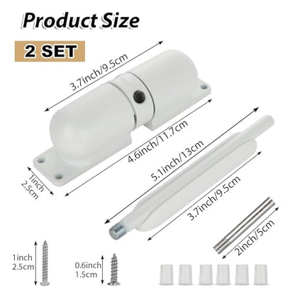 2PCS Automatic Door Closer for Home, Heavy Duty Zinc Alloy Auto Door Closer with Spring Tension, Self-Closing Safety Hardware for Interior Doors, White (2-Pack)