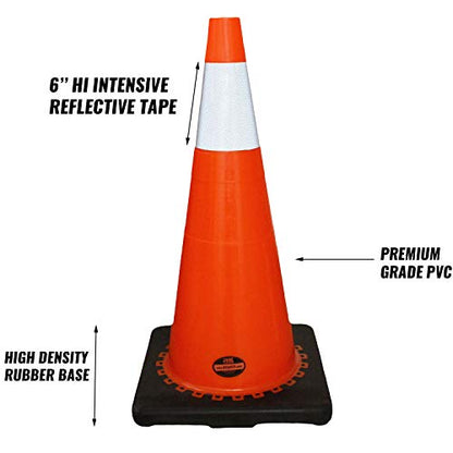 (Set of 24) 28" RK Orange Safety Traffic PVC Cones, Black Base with One Reflective Collar - size: 24 Cones