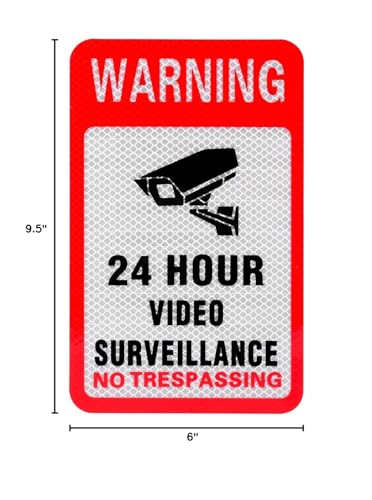 Kichwit 4 Pack Video Surveillance Sign Reflective Sticker Decal Self Adhesive, 9.5" x 6", UV Protected & Waterproof, Indoor & Outdoor Use - size: L