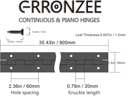 Heavy Duty Piano Hinge 36 Inch Long x 1.2 Inch Open Width - size: 36 Inch, style: 1.2" Open Width