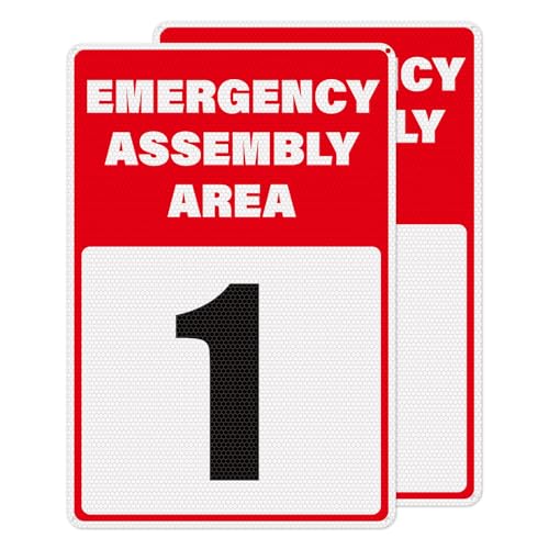 2 Pack Emergency Assembly Area 1 Sign 18 × 12 Inch for Outdoor Use - style: Emergency Assembly Area 1 Sign