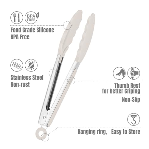 HOTEC Small Silicone Kitchen Tongs 7-Inch Mini Serving Tongs, Set of 3 - color: Black Grey White Gradient