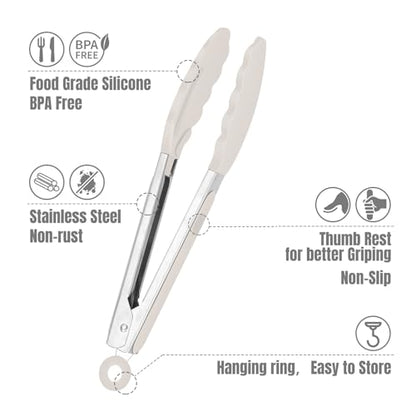 HOTEC Small Silicone Kitchen Tongs 7-Inch Mini Serving Tongs, Set of 3 - color: Black Grey White Gradient