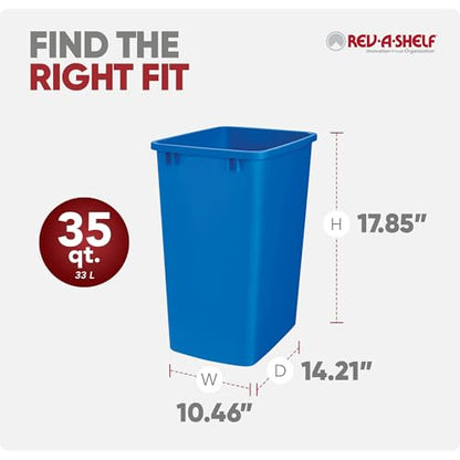 Rev-A-Shelf 2-Pack 35 Quart Polymer Replacement Trash Bin, Recycle Waste Garbage Container for Kitchen Cabinet Pullouts, Blue, RV-35-22-2 - Large Plastic Bins for Home and Office - color: Blue, style: 2 Pack