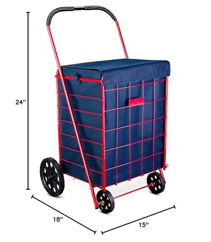 Handy Laundry Shopping Cart Liner, 18" X 15" X 24", Square Bottom, Fits Standard Shopping Cart, Cover and Adjustable Straps for Easy Secure Attachment, Made from Waterproof Material (Navy Blue) - color: Navy Blue