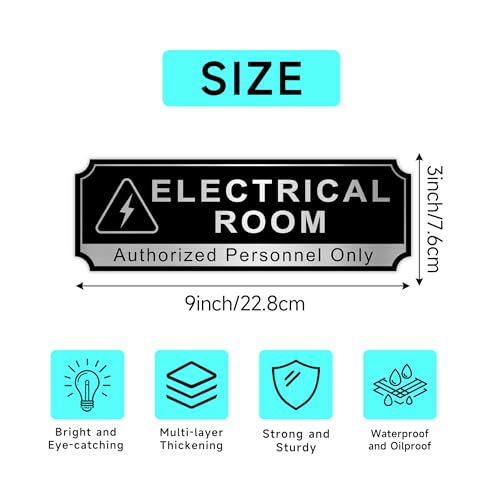 Electrical Room Sign for Business Door, Self-Adhesive Durable Modern Electric Closet Room Sticker for Home, Brushed Silver Authorized Personnel Only Signs for Business ，Workplace - color: Silver Electrical Room 033