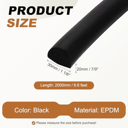 PATIKIL 6.6FT Solid Rubber Weather Stripping, 1-1/6" W x 7/9" H Self Adhesive D Shape EPDM Rubber Seal Strip Gasket for Door Frame Window Insulation RVs Furniture Cabinets, Black - size: 6.6FT x 1 1/6"W x 7/9"H