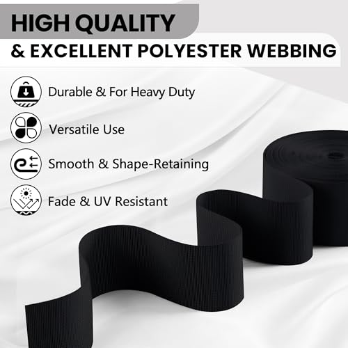 Polyester Webbing Strap 17+Colors – 1"&1.5"&2" – 10 Yards Heavy Duty Webbing Roll, Flat Webbing Strap for Indoor&Outdoor Gear, DIY Crafting, Repairing - color: Black, size: 1"-10yards