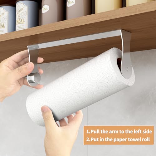 Paper Towel Holder Under Cabinet, Wall Mount, Adhesive or Drilling, Silver - color: Silver
