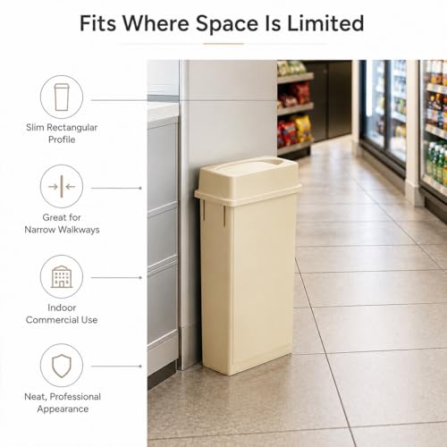 23 Gallon Slim Rectangular Commercial Trash Can, Heavy Duty Plastic Indoor Waste Bin for Kitchen, Office, Restaurant, School, Restroom & Janitorial Use (Beige, with Lid) - color: Beige
