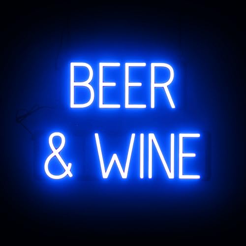 SpellBrite LED Neon BEER & WINE Sign for Business - Blue, 22" x 15" - color: Blue, size: BEER & WINE (22"x15")