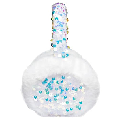 Funky Junque Women’s Winter Earmuffs - Cable Knit & Sequin - color: Sequin - White