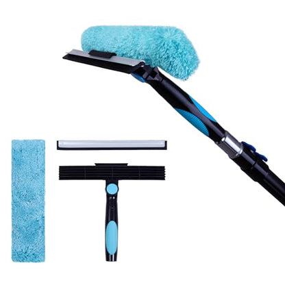 11" Window Squeegee & Microfiber Scrubber 2-in-1 Cleaning Tools