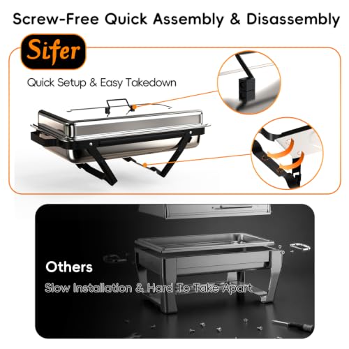 Sifer 11Qt Chafing Dishes for Buffet, No Any Screws, 4 Pack, Black - color: Black