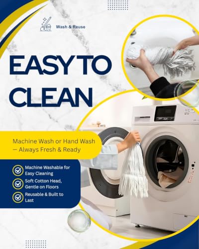 59" Commercial String Mop System, 7" Heavy Duty Metal Frame Wet Mop, 2 Machine Washable Looped-End Heads, Industrial Janitorial Supplies for Warehouse & Gym (59" Mop Kit with 2 Heads)