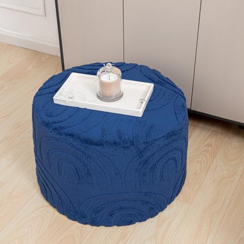Asuprui Plush Ottoman Footrest, 20"x14", Dark Blue,Round Foot Stool Ottoman - color: Dark Blue, size: 20"D x 20"W x 14"H