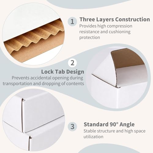 Fishat 6" x 4" x 3" White Corrugated Cardboard Shipping Boxes Set of 25 - size: 6" x 4" x 3"