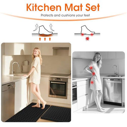 TranquilRelax Kitchen Mats, Cushioned Mats with Extra-Long Runner, Black - color: Black, size: 2-Piece | 30"+71" | Standard