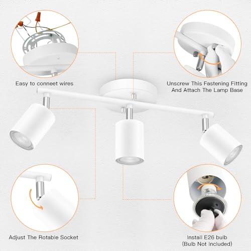BoostArea LED 3 Light Track Lighting Kit, White 3 Way Ceiling Spot Lighting, Flexibly Rotatable Light Head for Kitchen, Living Room, Bedroom, GU10 Bulb Not Included - color: 3 Light-white