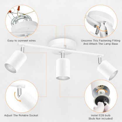 BoostArea LED 3 Light Track Lighting Kit, White 3 Way Ceiling Spot Lighting, Flexibly Rotatable Light Head for Kitchen, Living Room, Bedroom, GU10 Bulb Not Included - color: 3 Light-white