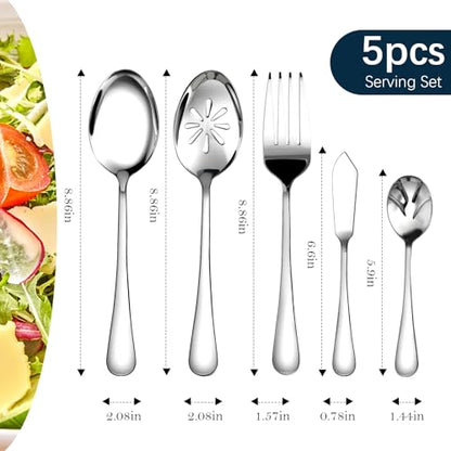 Silverware Set for 8 with Serving Utensils,Stainless Steel Flatware Cutlery - size: 45 Piece, style: Modern