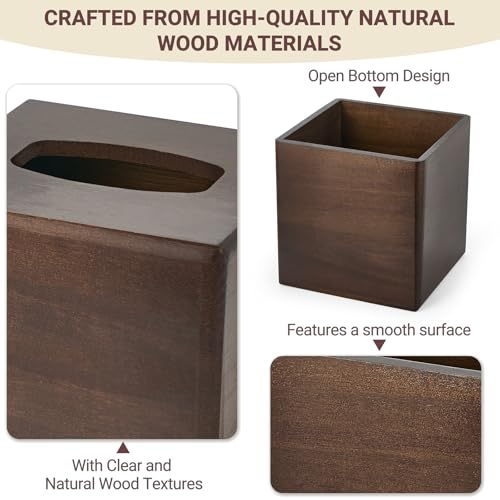Mkono Tissue Box Cover Square, Rustic Wood Open-Bottom Holder, Dark Brown - color: Dark Brown