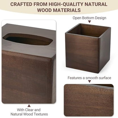 Mkono Tissue Box Cover Square, Rustic Wood Open-Bottom Holder, Dark Brown - color: Dark Brown