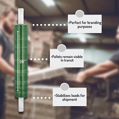 PSBM Green Stretch Film/Wrap with Extended Core Handles, 1 Roll 20 Inch x 1000 Feet 80 Gauge Heavy Duty Clear Plastic Wrap Industrial Strength Shrink Film for Moving, Packing & Shipping - size: 1 Roll, style: Green