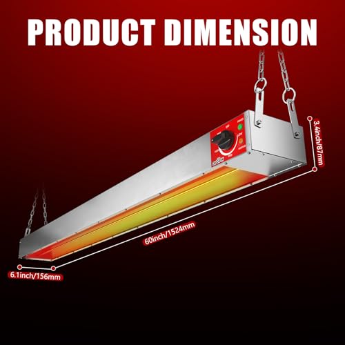 CROSSON Commercial Electric Overhead Strip Heater,60 Inch Food Heat Lamp with German EGO Energy Regulator,Suspended Chain and Undermount Brackets,Food Warming Lamp Heater for Catering Kitchen 1550W - size: 60 Inch