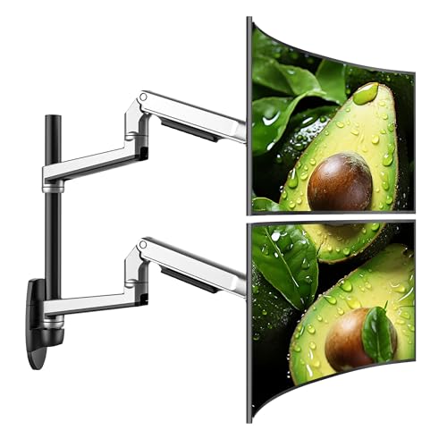 Ergounion Dual Monitor Wall Mount for Flat or Curved Screens up to 38" Within 25 lbs, Adjustable Monitor Arm with Cable Management, VESA 75x75/100x100mm Monitor Mount for 2 Monitors, Silver - color: Silver, size: Dual
