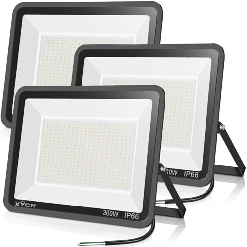 XYCN 3 pack 300W LED Flood Light,Super Bright Daylight (2000W Equivalent)42,500LM 5000K IP66 Waterproof Security Outdoor LED Arena Lights Commercial Lighting Floodlight for Backyard|Court|Stadium|Yard - color: 300W 3pack led flood light