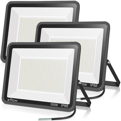XYCN 3 pack 300W LED Flood Light,Super Bright Daylight (2000W Equivalent)42,500LM 5000K IP66 Waterproof Security Outdoor LED Arena Lights Commercial Lighting Floodlight for Backyard|Court|Stadium|Yard - color: 300W 3pack led flood light
