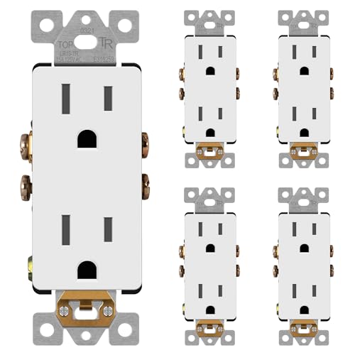 LIDER Decorator Receptacle, Tamper-Resistant Wall Outlet, 15A, 5-Pack - color: White, size: 15 Amp (No Wall Plate)
