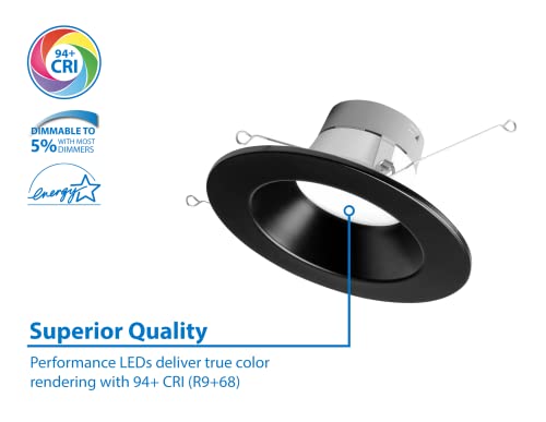 NICOR DLR566091203KBK DLR56(v6) 5/6-inch Black 900 Lumen 3000K Recessed LED Downlight - color: Black, style: 1 Pack