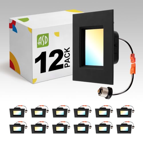 ASD LED Black Retrofit 4 Inch Recessed Lights - Square 9W 709LM 2700-5000K Recessed Lighting 4 Inch, Wet Rated Dimmable Can Lights, Baffle Trim Wafer Lights, UL 12 Pack - color: Black, size: 12 Pack