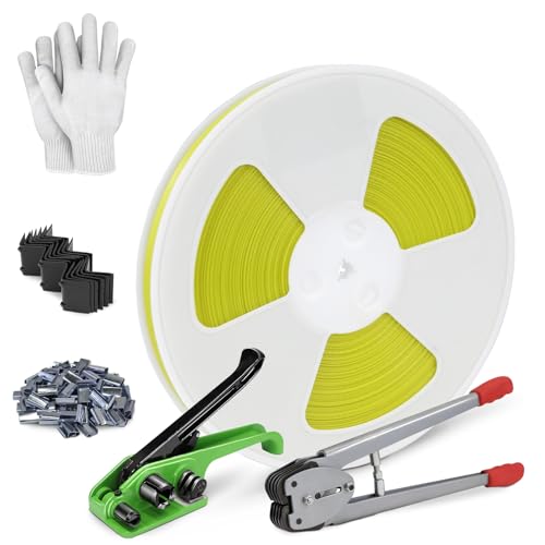 Heavy Duty Banding Strapping kit Contain 1/2" x3200" Polypropylene Packaging Straps & 100 Metal Seals 20 Plastic Edge Protectors Tensioner with Cutter Sealer Tool Glove - size: PP-kit-por