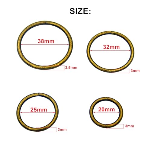 40pcs 4 Sizes O Rings Welded Strong Metal Heavy Duty Round Ring for Pet Collars Buckle Belts Strap Webbing Sewing - color: Bronze Assorted in 4 Sizes 40pcs