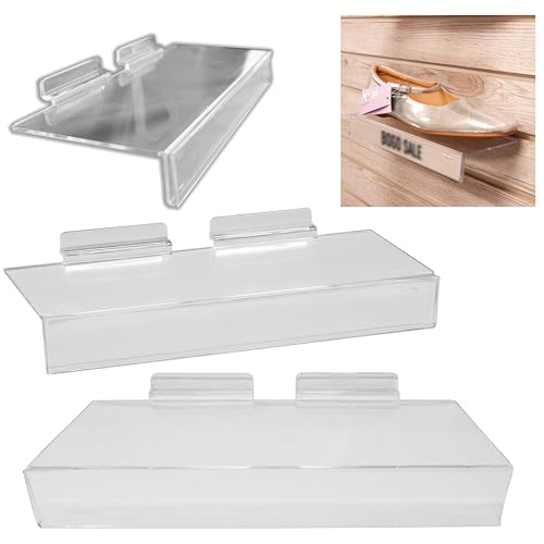 Slatwall Flat Clear Acrylic Shoe Shelf w/ 1.25" H x 10" L Sign Holding Slot, 4" D x 10" L, 20 Pack - size: 20 Pack