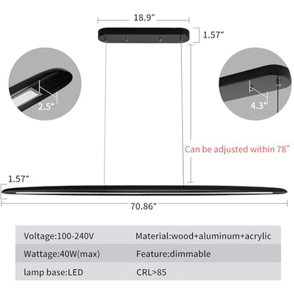 YISDESIGN 71" Wood Linear Pendant Light Black Linear Pendant Dinning Room Hanging Lights LED Dimmable Chandeliers 50w for Dining Room Pool Table Lights Kitchen Island Light Black - color: Black, size: 71in