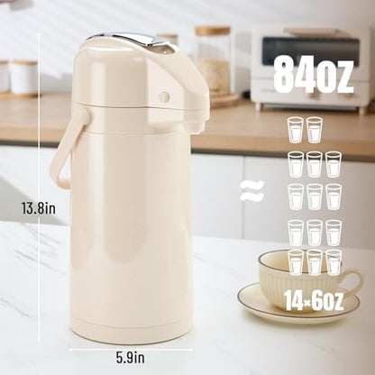 PARACITY Coffee Dispenser with Pump, Airpot Coffee Carafe, 84.5 oz, White - color: White