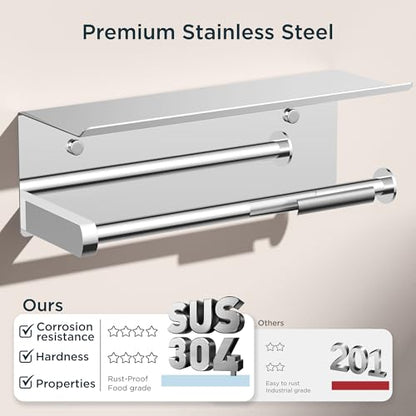 FORIOUS Wall Mount Paper Towel Holder with Shelf for Kitchen, Chrome - color: Chrome