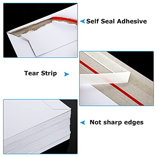 50 Pack 14 x 11 inches Security Self-Seal Envelopes Blank Stay Flat Photo Document Cardboard Envelopes Mailers Large White Chipboard Mailers