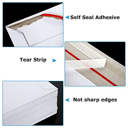 50 Pack 14 x 11 inches Security Self-Seal Envelopes Blank Stay Flat Photo Document Cardboard Envelopes Mailers Large White Chipboard Mailers