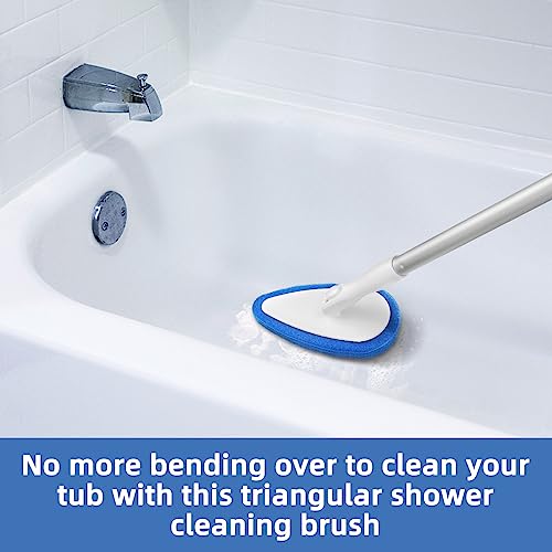 Qaestfy Shower Bathtub Tub Tile Scrubber Cleaning Brush with 51'' Handle, 5 Non-Scratch Scouring Pads, Adjustable Long Handled Scrub Brush for Cleaning Shower Bathroom Vessel Sinks Toilet Wall Floor