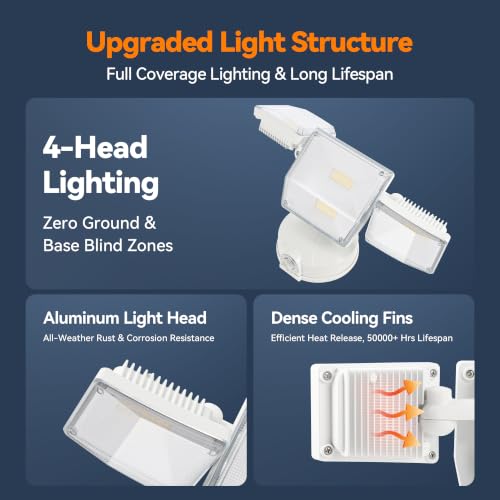85W 10000LM Dusk to Dawn Outdoor Lighting, 4-Head Super Bright LED Flood Light, 5000K Daylight, IP65 Waterproof Hardwired Exterior Security Light for House Garage, Yard, Backyard (White) - color: White