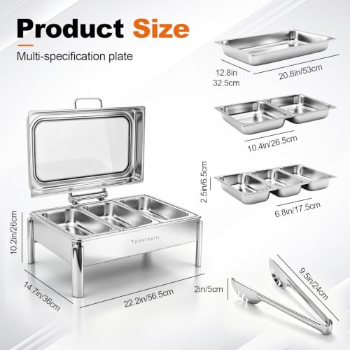 9QT, Electric Chafing Dish Set,Electric Chafing Dishes Warming Trays Buffet Warmer,Food Servers Warmers Sets Party Commercial Buffet Set for Parties,Full Size & Half-Size &Three-Section,400w