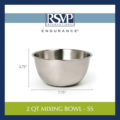 RSVP International Endurance Stainless Steel Mixing Bowls, 2 Quart - size: 2 Quart