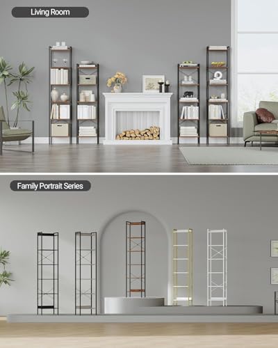 Hzuaneri Bookshelf, Book Shelf, Industrial Bookcase with 2 Hooks - color: Rustic Brown, size: 9.4"D x 15.4"W x 72.8"H