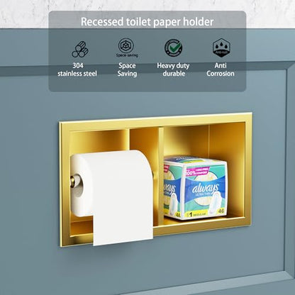 Neodrain Gold Dual Roll Recessed Toilet Paper Holder,for Standard/Mega Roll - color: Gold