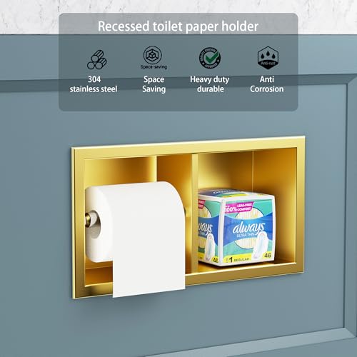 Neodrain Gold Dual Roll Recessed Toilet Paper Holder,for Standard/Mega Roll - color: Gold